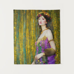 Farbenfrohe Klimt Style Collage Porträt einer Frau Wandteppich