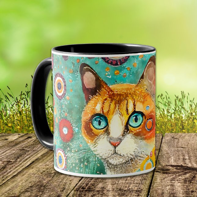 Farbenfrohe Klimt Style Ginger Cat Tasse (Von Creator hochgeladen)