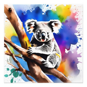 Farbenfrohe Koala Bear Watercolor Splash, Fotodruck
