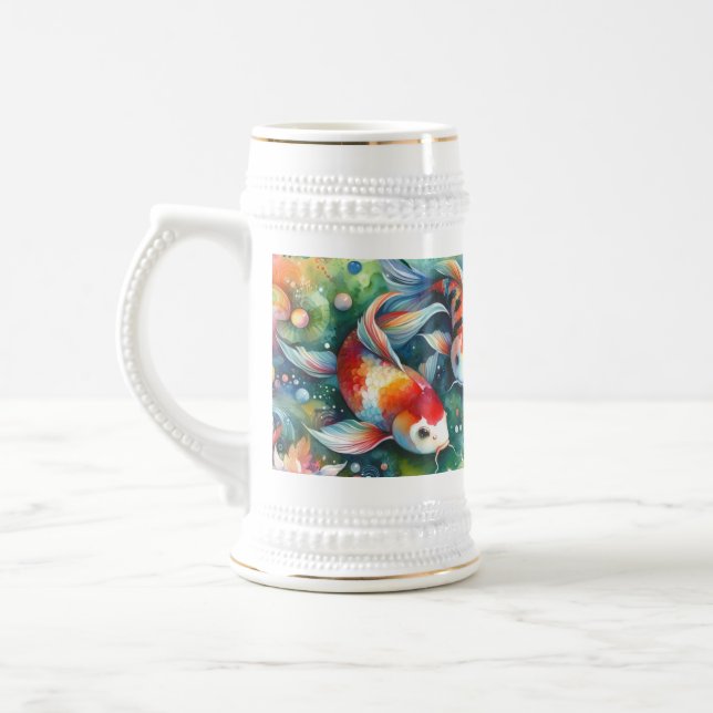 Farbenfrohe Koi Fisch Whimsisches Wasser Orange Aq Bierglas (Links)