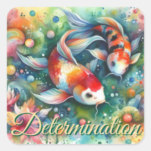 Farbenfrohe Koi Fisch Whimsisches Wasser Orange Aq Quadratischer Aufkleber