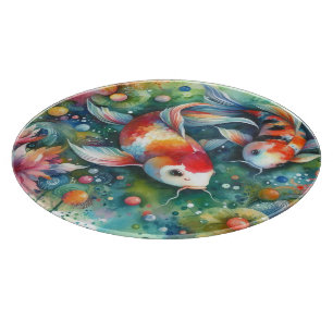 Farbenfrohe Koi Fisch Whimsisches Wasser Orange Aq Schneidebrett