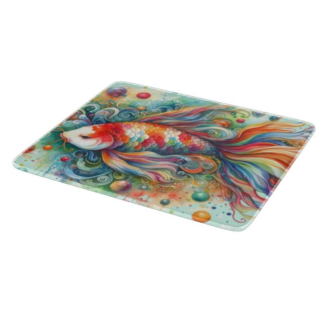 Farbenfrohe Koi Fisch Whimsisches Wasser Orange Aq Schneidebrett (Ecke)