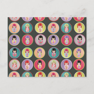Farbenfrohe Kokeshi Dolls Postkarte