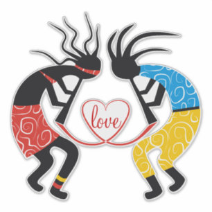 Farbenfrohe Kokopelli Figuren Liebe Herz Aufkleber