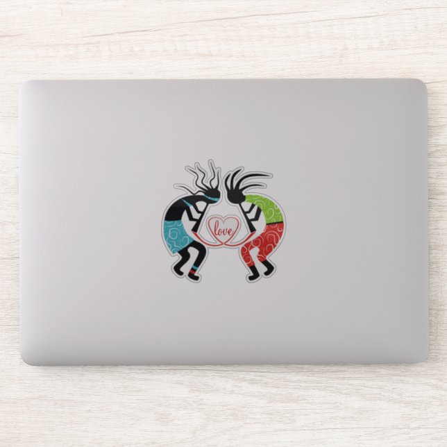 Farbenfrohe Kokopelli Liebe Herz Aufkleber (Computer)