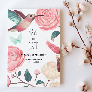 Farbenfrohe Kolibri-Blumen-Frühling-Save-the-Date- Einladung