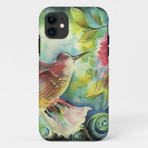 Farbenfrohe Kolibri-Seidenkunstmalerei Case-Mate iPhone Hülle