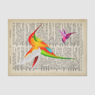 Farbenfrohe Kolibris auf einer alten Wörterbuchsei Seidenpapier