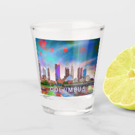 Farbenfrohe Kolumbus Skyline Abstrakte Kunst Schnapsglas