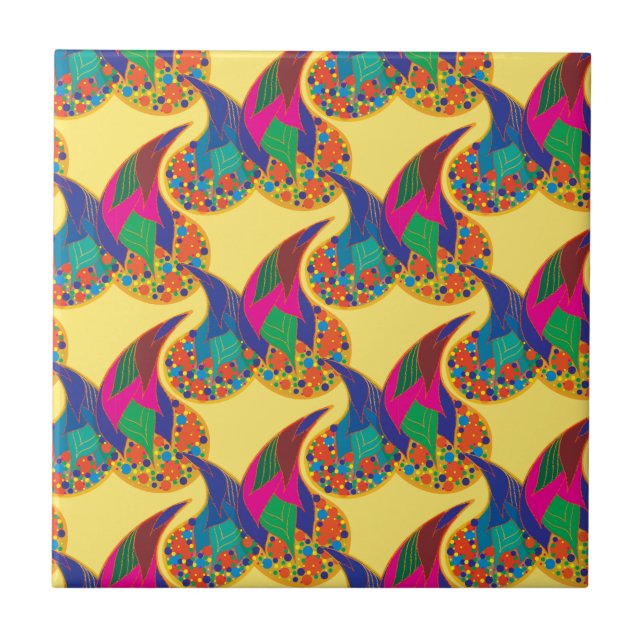 Farbenfrohe Konfetti abstrakt Paisley Rainbow Trop Fliese (Vorderseite)