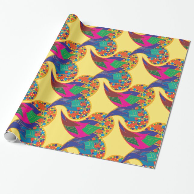 Farbenfrohe Konfetti abstrakt Paisley Rainbow Trop Geschenkpapier (Ungerollt)