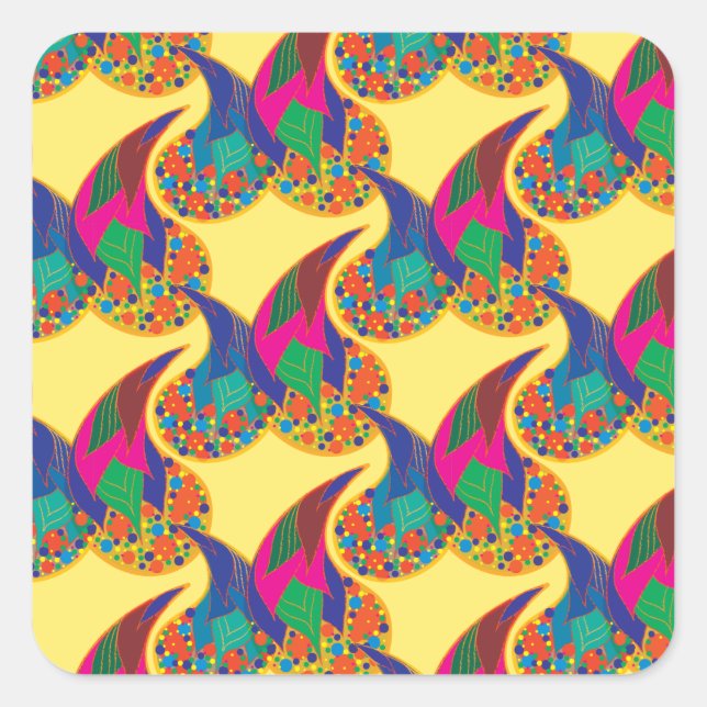 Farbenfrohe Konfetti abstrakt Paisley Rainbow Trop Quadratischer Aufkleber (Vorderseite)