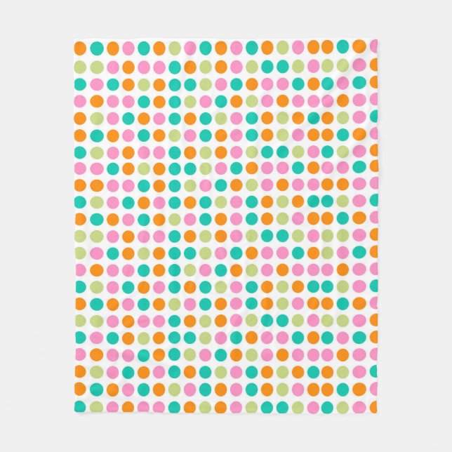 Farbenfrohe Konfetti Polka Punkte Retro 60er Art Fleecedecke (Vorderseite)