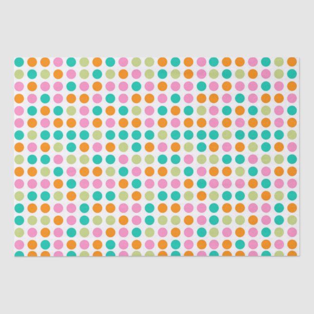Farbenfrohe Konfetti Polka Punkte Retro 60er Art Seidenpapier (Vorderseite)