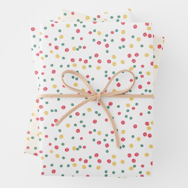 Farbenfrohe Konfetti-Punkte Geschenkpapier Set (Beispiel)