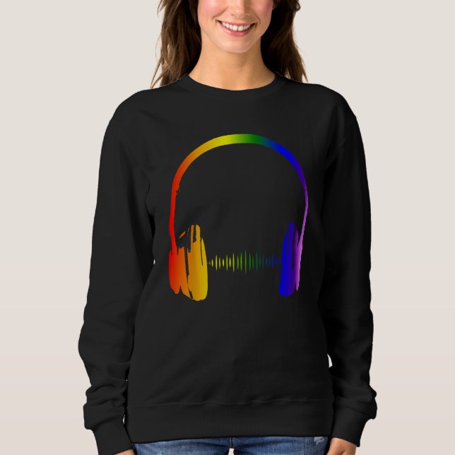Farbenfrohe Kopfhörer Regenbogen Party Techno Radi Sweatshirt (Vorderseite)