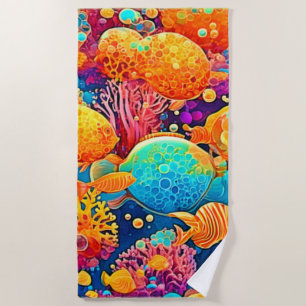 Farbenfrohe Korallenriff Artwork Strandtuch