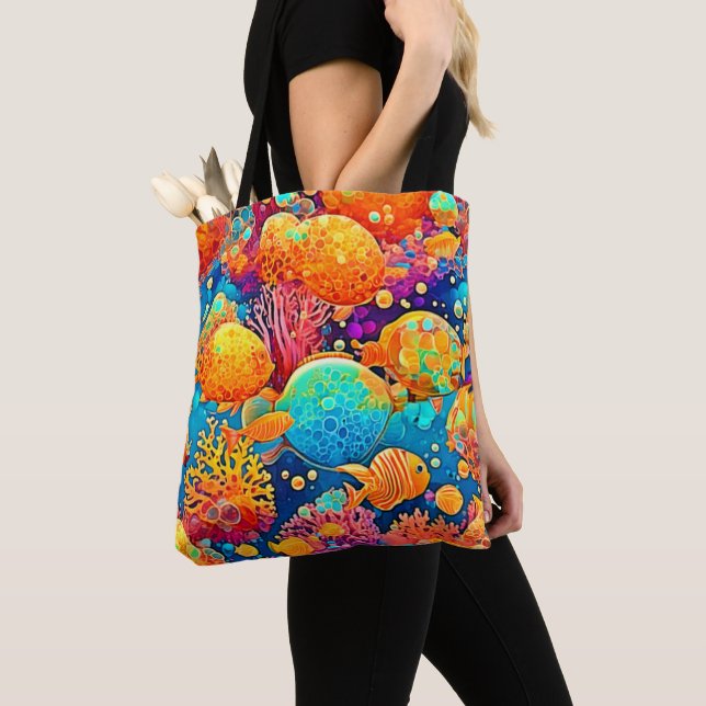 Farbenfrohe Korallenriff Artwork Tasche (Von Nahem)