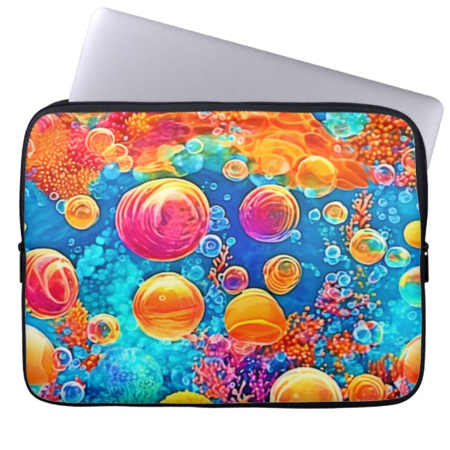 Farbenfrohe Korallenriff-Blasen Laptopschutzhülle (Vorderseite)