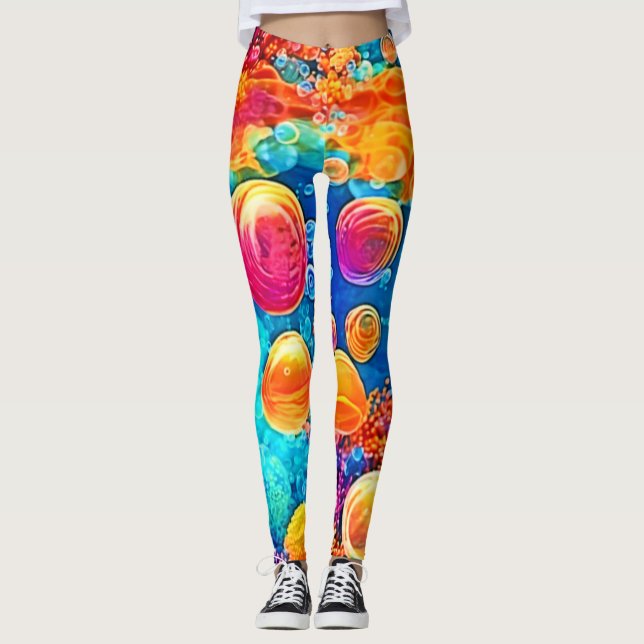Farbenfrohe Korallenriff-Blasen Leggings (Vorderseite)