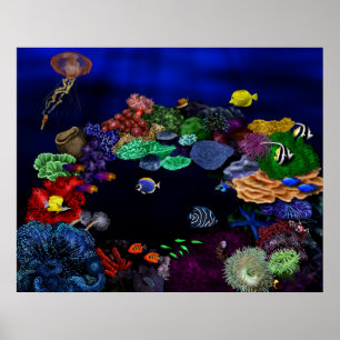 Farbenfrohe Korallenriffe und Fischriff Kunst, Dic Poster