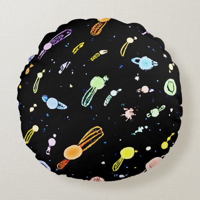 Farbenfrohe, kosmische Himmelsschläfer-Muster Rundes Kissen (Vorderseite)