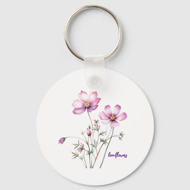 Farbenfrohe Kosmos-Blume, bunte Blüten Schlüsselanhänger (Vorderseite)