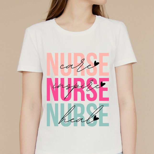 Farbenfrohe Krankenpflege Inspiriere Heilung T-Shirt (Von Creator hochgeladen)