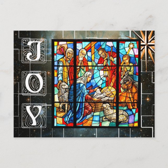 Farbenfrohe Krippe Postkarte (Vorderseite)