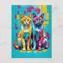 Farbenfrohe kubanische Katzen-Kunstwerke Postkarte