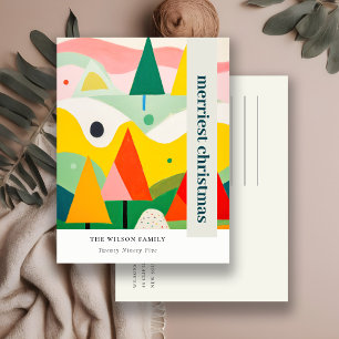 Farbenfrohe, kühne Retro Abstrakte Weihnachtslands Feiertagspostkarte