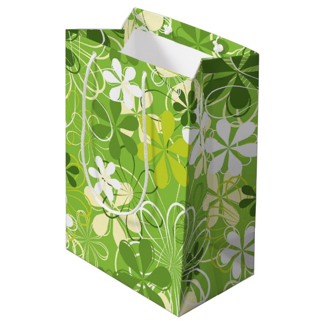 Farbenfrohe Kunst Illustration Natur Blumenmuster Mittlere Geschenktüte (Rückseite Schrägansicht)