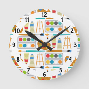Farbenfrohe Kunstgegenstände - Fun Painting Patter Runde Wanduhr