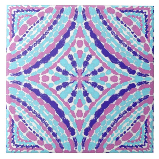 Farbenfrohe Kunsthandwerker Blaurosa Mosaik-Handge Fliese (Vorderseite)