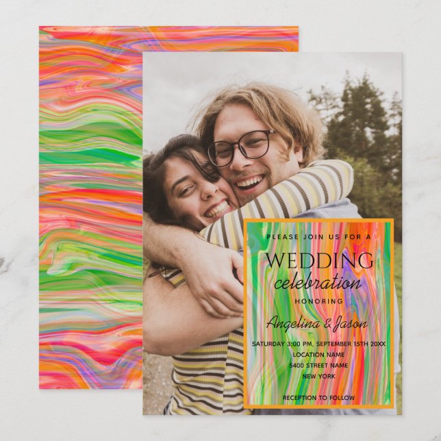 Farbenfrohe Künstlerische Aquarellmalerei Hochzeit Einladung (Vorne/Hinten)