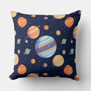 Farbenfrohe künstlerische Darstellung von Planeten Kissen