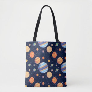 Farbenfrohe künstlerische Darstellung von Planeten Tasche
