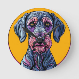 Farbenfrohe künstlerische Illustration eines Hunde Runde Wanduhr