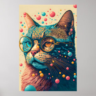 Farbenfrohe künstlerische Kitty Cat Illustration Poster