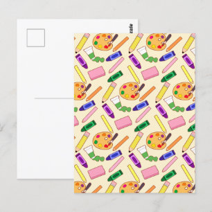 Farbenfrohe Kunstmaterialien Postkarte