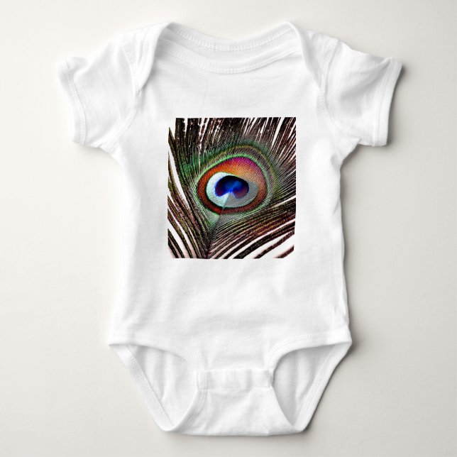 Farbenfrohe Kupfer Peacock Feaather Baby Strampler (Vorderseite)