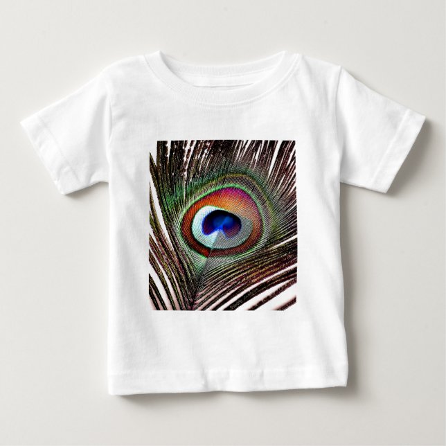 Farbenfrohe Kupfer Peacock Feaather Baby T-shirt (Vorderseite)