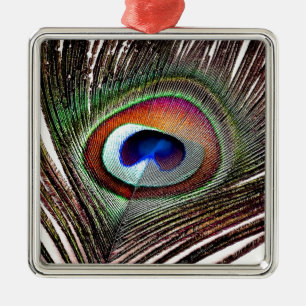 Farbenfrohe Kupfer Peacock Feaather Ornament Aus Metall