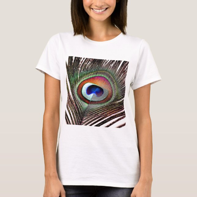 Farbenfrohe Kupfer Peacock Feaather T-Shirt (Vorderseite)