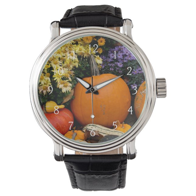 Farbenfrohe Kürbisanzeige Armbanduhr (Vorderseite)