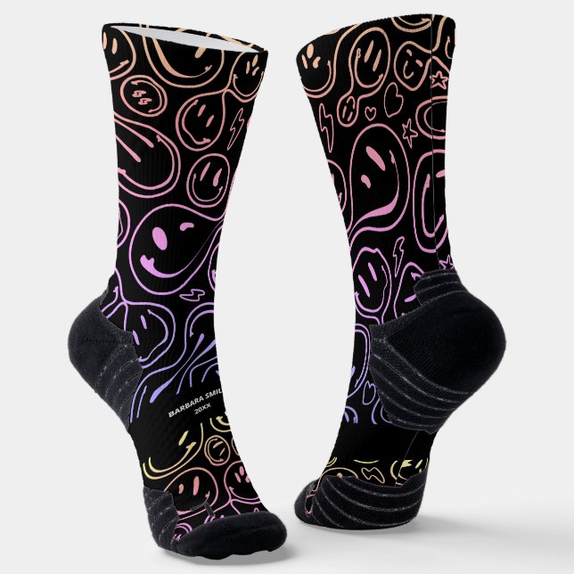 Farbenfrohe, lächelnde Gesichtshälfte Melken Smile Socken (Gewinkelt)