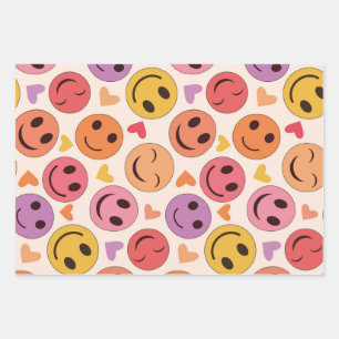 Farbenfrohe lächelnde glückliche Gesichter mit Her Geschenkpapier Set