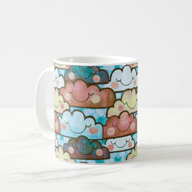 Farbenfrohe lächelnde Wolken Kaffeetasse (Vorderseite Links)