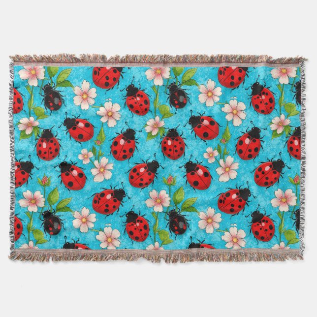 Farbenfrohe Ladybug-Muster mit Blume Decke (Vorderseite)